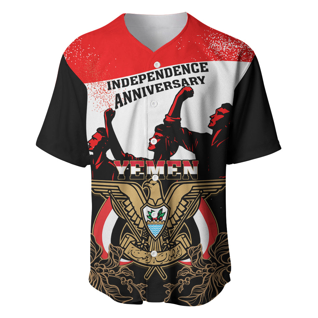 Personalised Yemen Independence Day Baseball Jersey Yemeni Coat Of Arms With Coffea Arabica Flowers - Shopicos