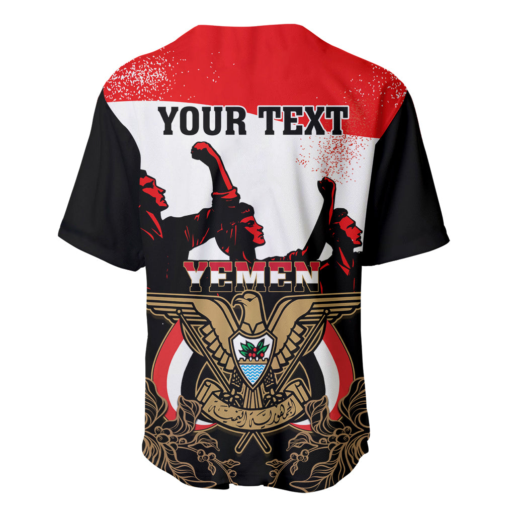 Personalised Yemen Independence Day Baseball Jersey Yemeni Coat Of Arms With Coffea Arabica Flowers - Shopicos