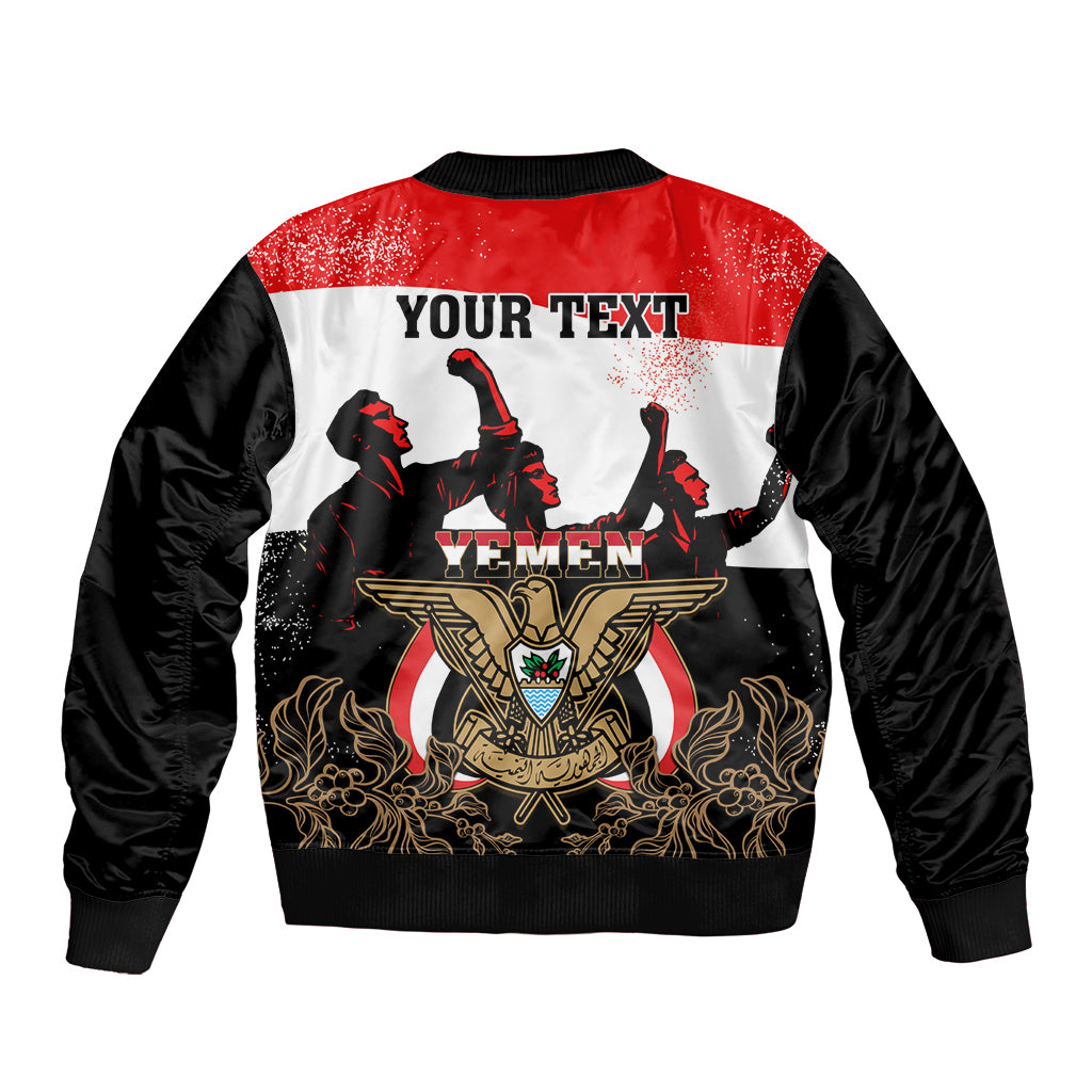 Personalised Yemen Independence Day Bomber Jacket Yemeni Coat Of Arms With Coffea Arabica Flowers - Shopicos