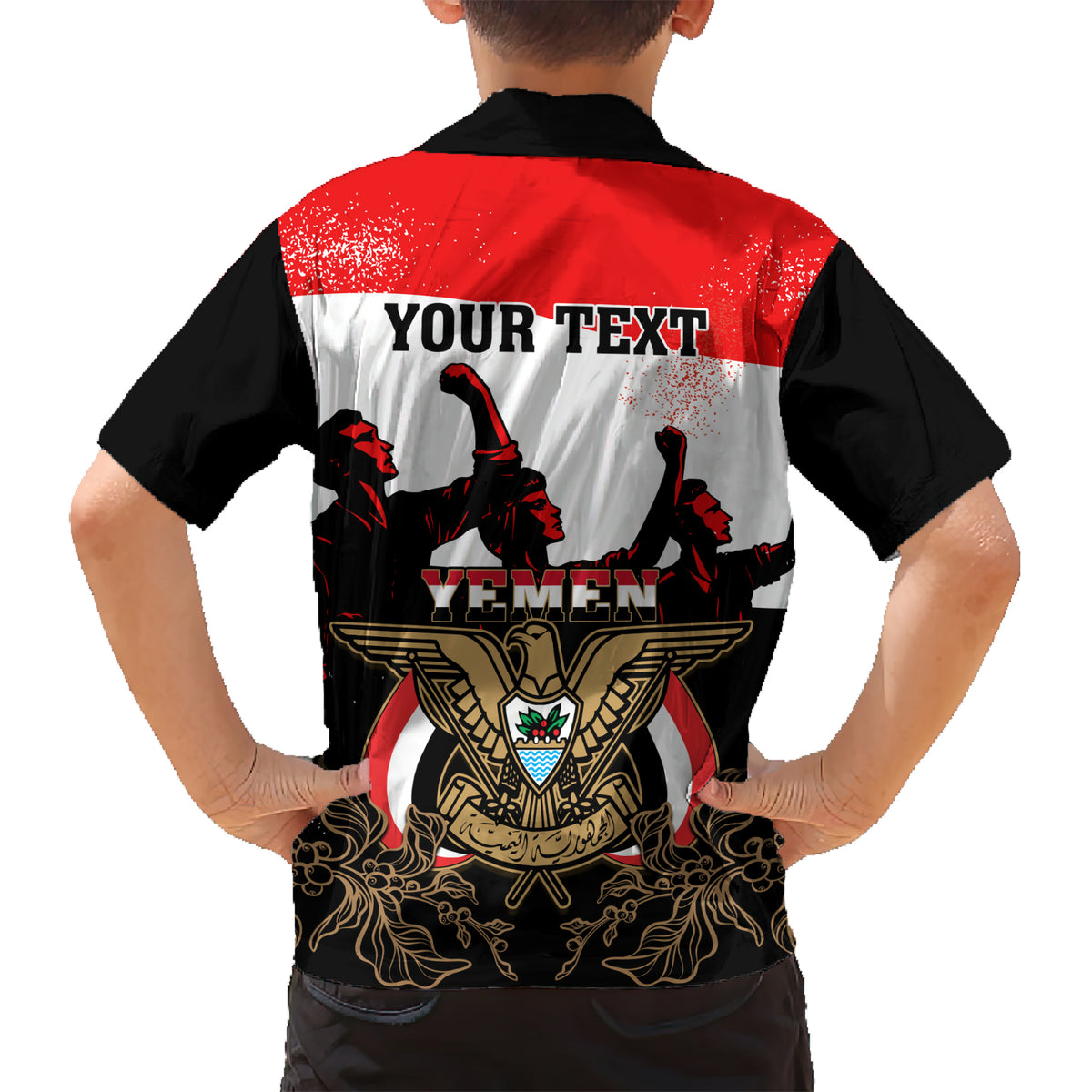 Personalised Yemen Independence Day Hawaiian Shirt Yemeni Coat Of Arms With Coffea Arabica Flowers - Shopicos