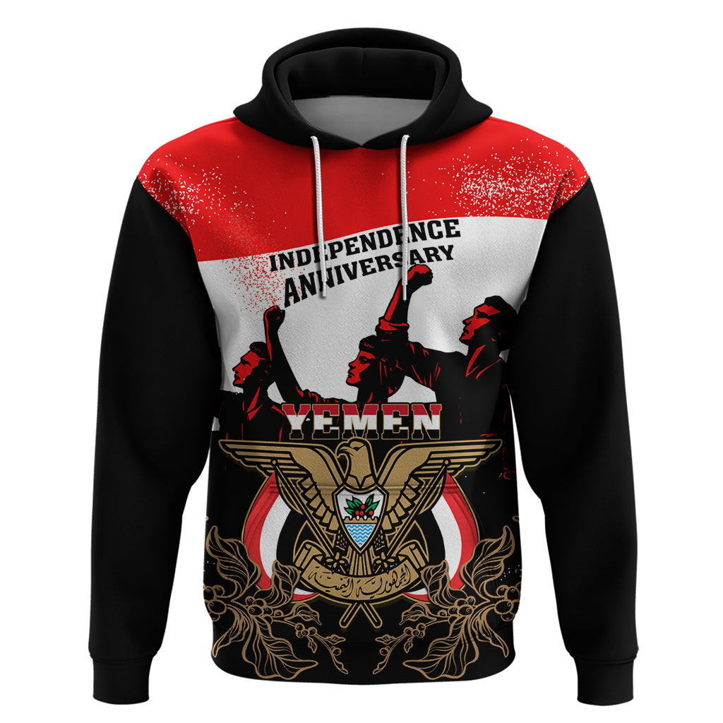 Personalised Yemen Independence Day Hoodie Yemeni Coat Of Arms With Coffea Arabica Flowers - Shopicos