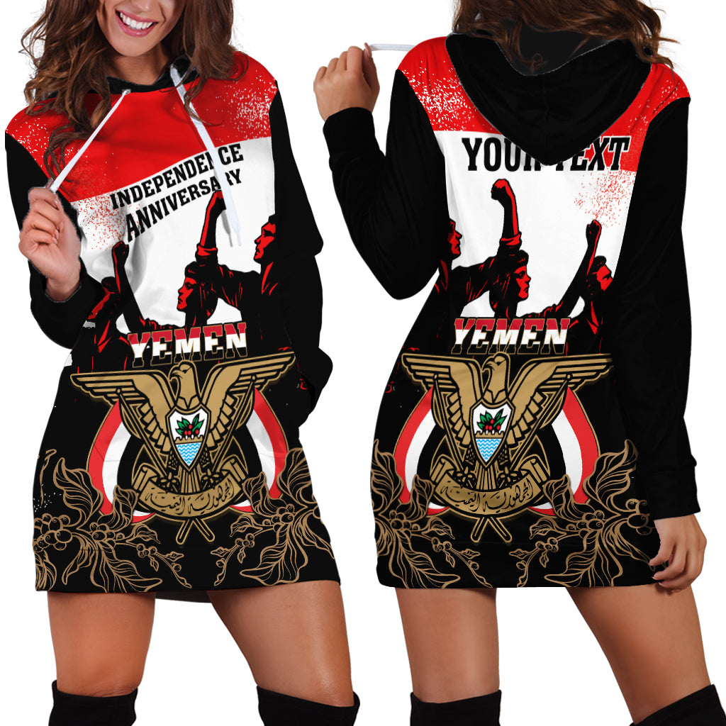 Personalised Yemen Independence Day Hoodie Dress Yemeni Coat Of Arms With Coffea Arabica Flowers - Shopicos