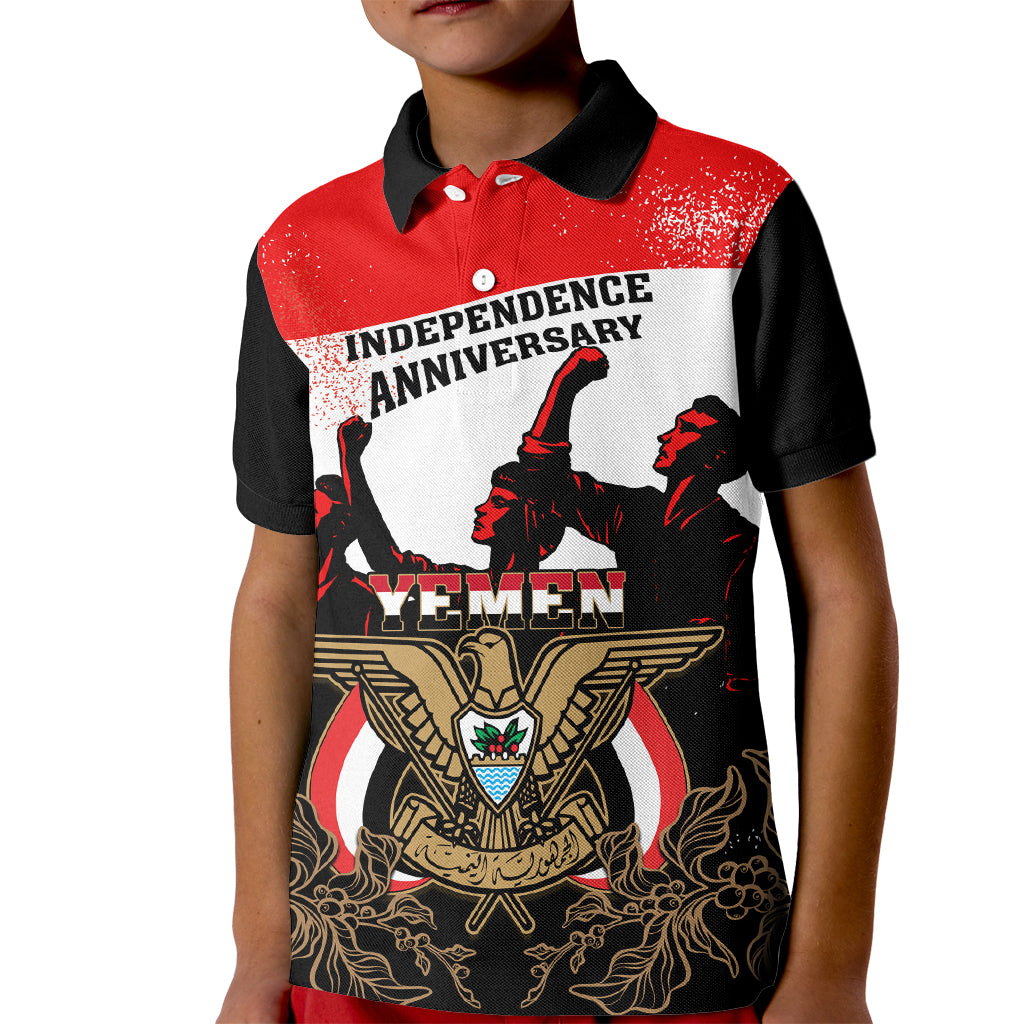 Personalised Yemen Independence Day Kid Polo Shirt Yemeni Coat Of Arms With Coffea Arabica Flowers - Shopicos