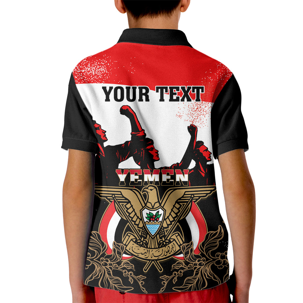 Personalised Yemen Independence Day Kid Polo Shirt Yemeni Coat Of Arms With Coffea Arabica Flowers - Shopicos