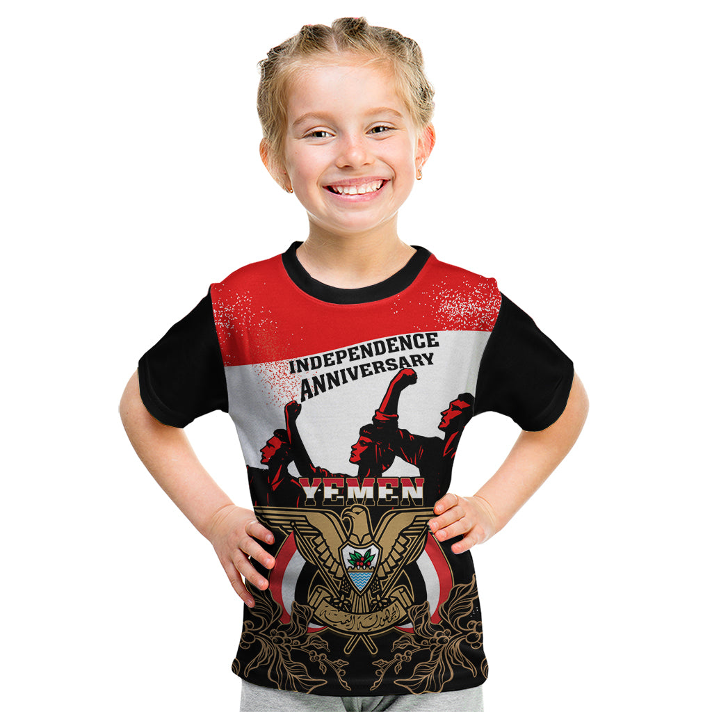Personalised Yemen Independence Day Kid T Shirt Yemeni Coat Of Arms With Coffea Arabica Flowers - Shopicos