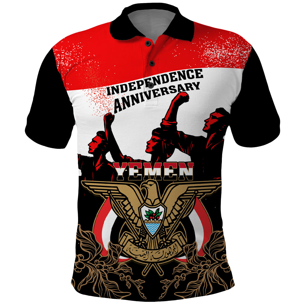Personalised Yemen Independence Day Polo Shirt Yemeni Coat Of Arms With Coffea Arabica Flowers - Shopicos