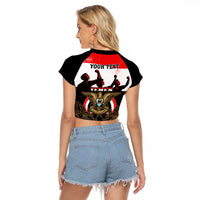 Personalised Yemen Independence Day Raglan Cropped T Shirt Yemeni Coat Of Arms With Coffea Arabica Flowers - Shopicos