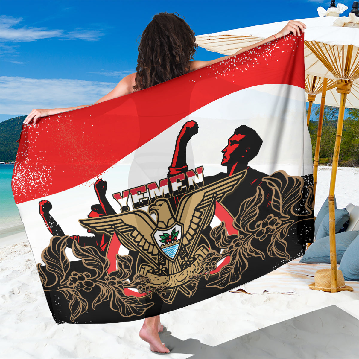 Yemen Independence Day Sarong Yemeni Coat Of Arms With Coffea Arabica Flowers - Shopicos