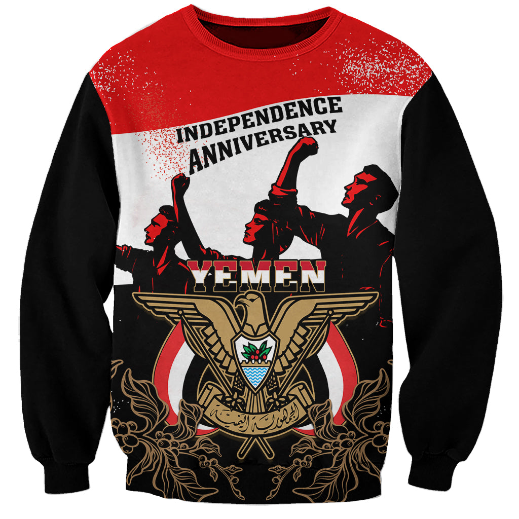 Personalised Yemen Independence Day Sweatshirt Yemeni Coat Of Arms With Coffea Arabica Flowers - Shopicos