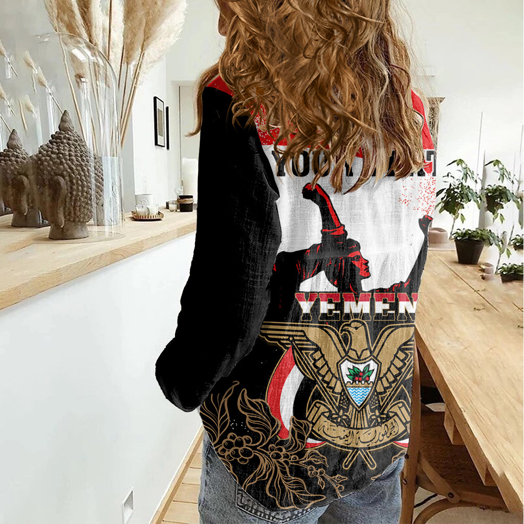 Personalised Yemen Independence Day Women Casual Shirt Yemeni Coat Of Arms With Coffea Arabica Flowers - Shopicos