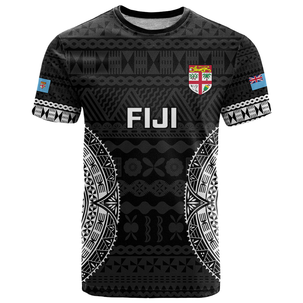 Custom Fiji Rugby T Shirt 2023 Fijian Tapa Pattern World Cup Black - Shopicos