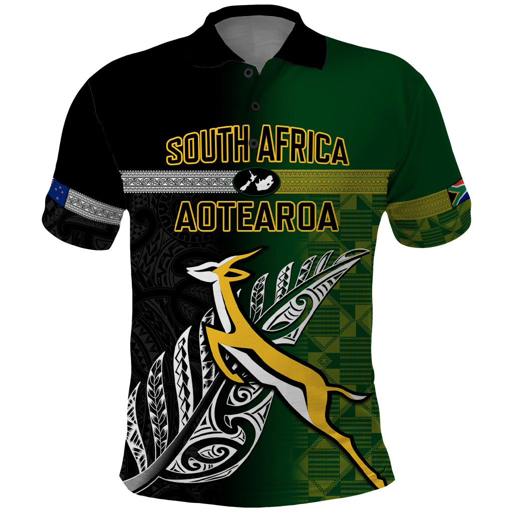 Personalised New Zealand and South Africa Rugby Polo Shirt 2023 World Cup Final All Black Springboks Together - Shopicos