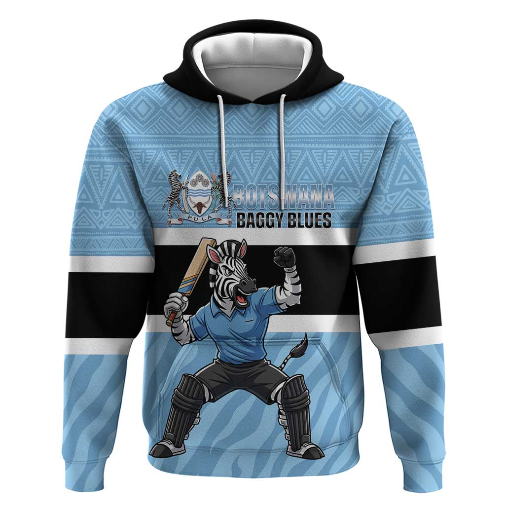 Custom Botswana Cricket Hoodie Go Baggy Blues Zebra Mascot - Shopicos