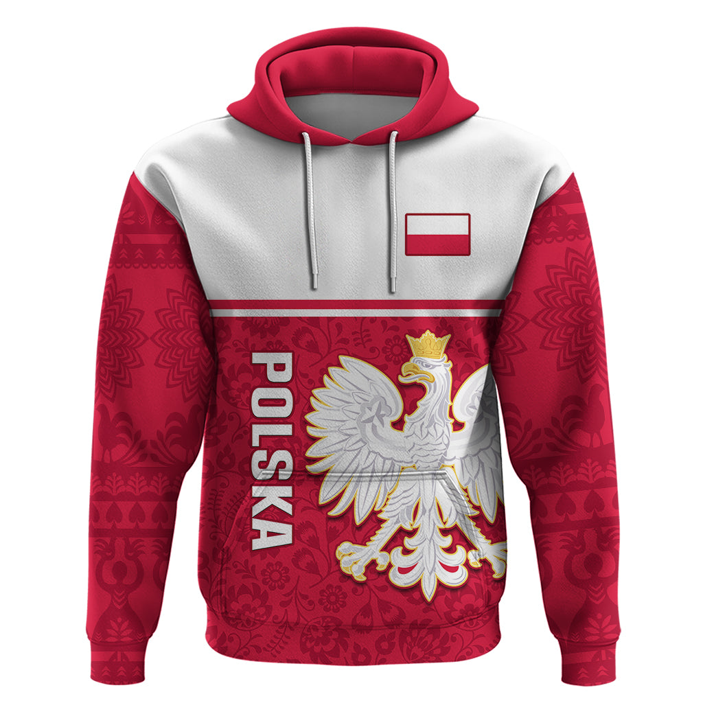 Personalised Poland Hoodie Polska Coat Of Arms With Folk Pattern - Shopicos