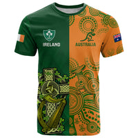 Custom Australia And Ireland Rugby T Shirt 2023 World Cup Walllabies With Shamrocks - Shopicos