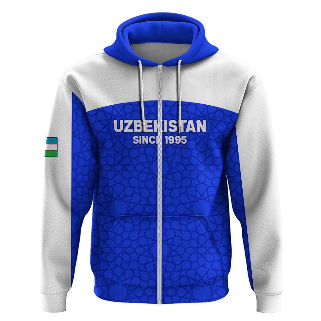 Custom Uzbekistan Football Zip Hoodie 2024 Go Champions Uzbek Pattern - Shopicos