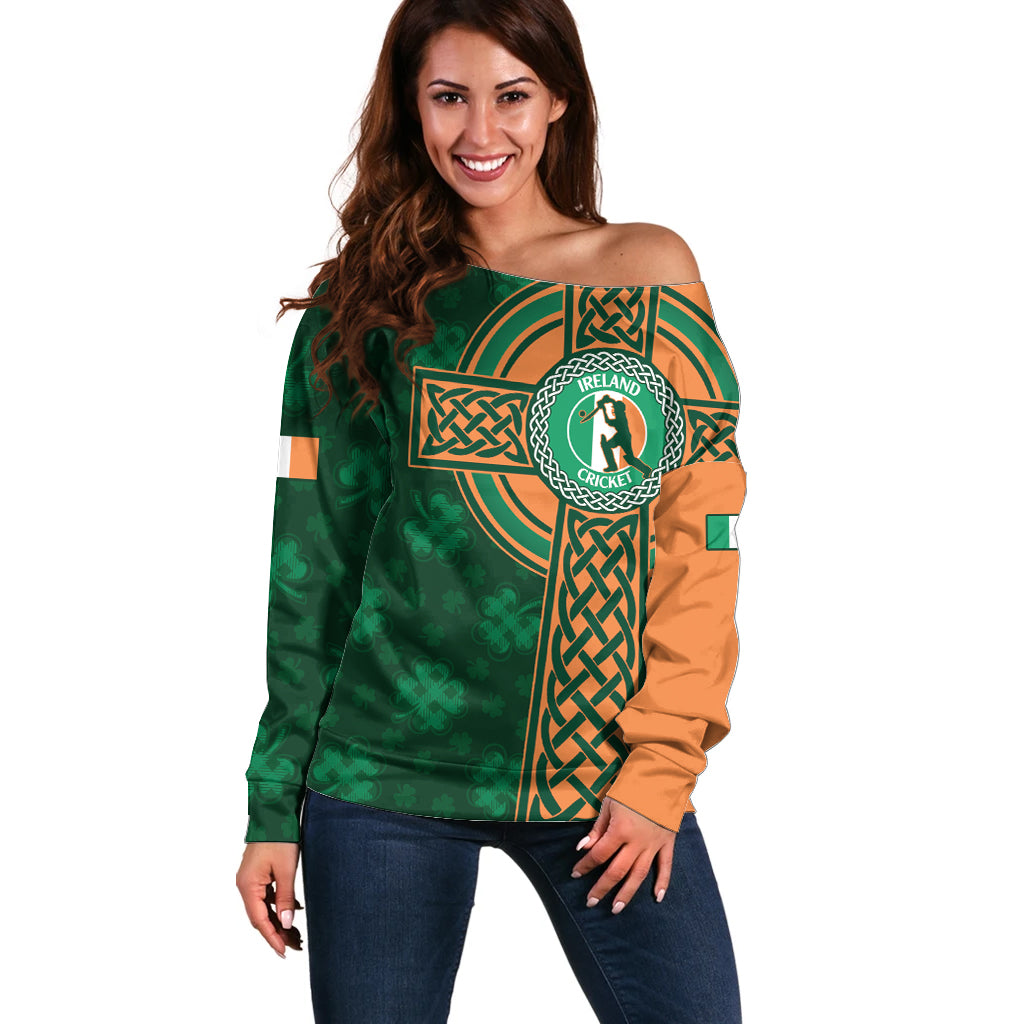 Custom Ireland Cricket Off Shoulder Sweater 2024 Celtic Shamrock Go Champions - Shopicos