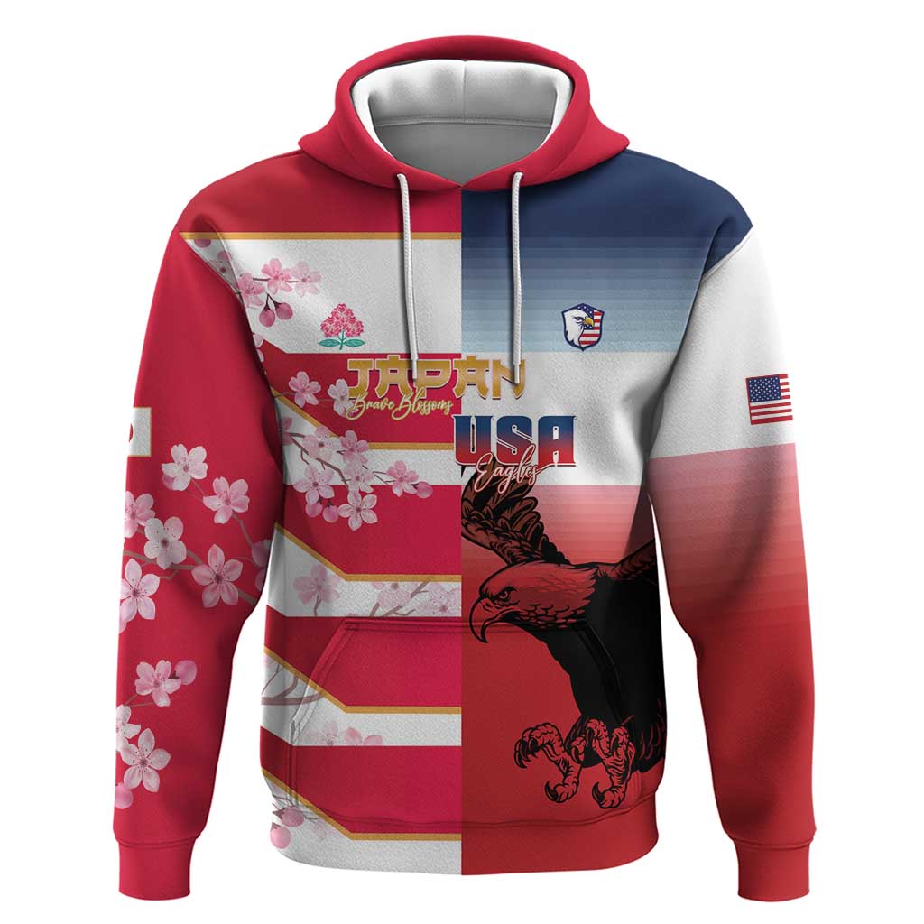 USA and Japan Rugby Custom Hoodie Eagles Brave Blossoms Together Pacific - Shopicos