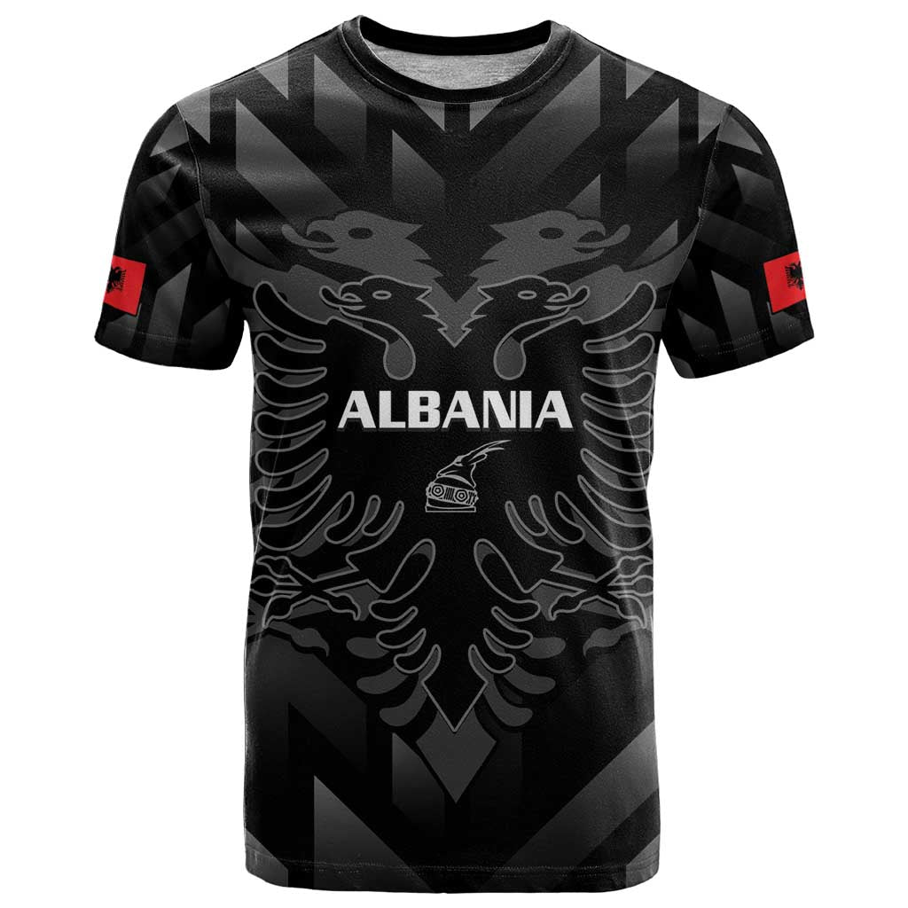 Custom Albania Football T Shirt Albanian Kastrioti Eagle - Black Style - Shopicos