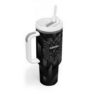 Personalised Albania Football Tumbler With Handle Albanian Kastrioti Eagle - Black Style - Shopicos
