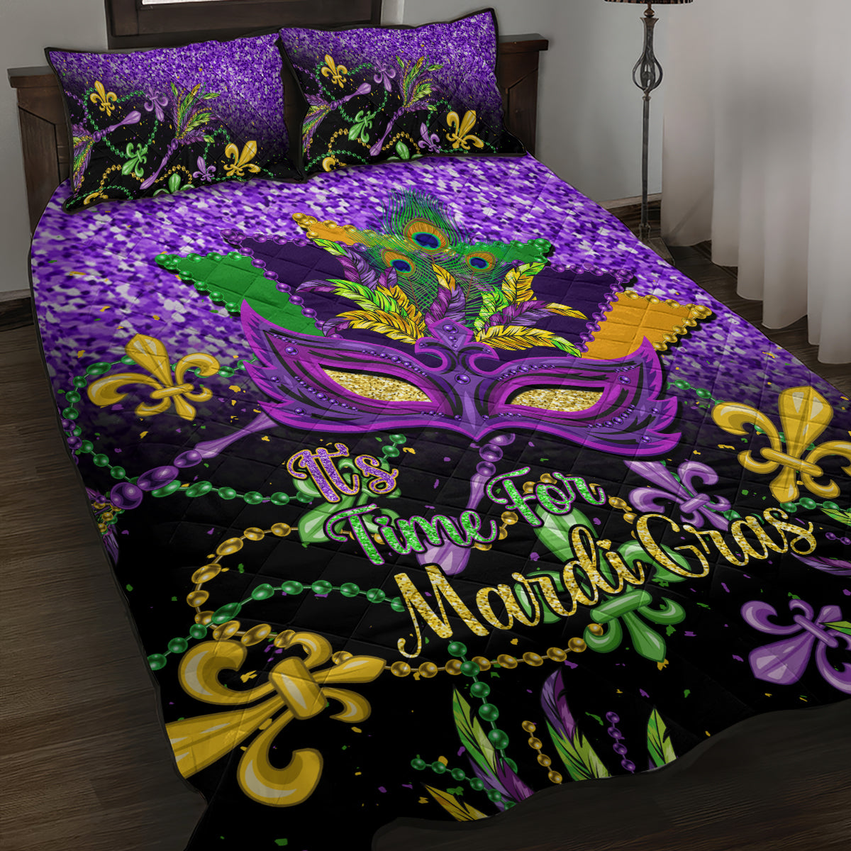 Mardi Gras Quilt Bed Set Carnival Mask Happy Fat Tuesday - Shopicos