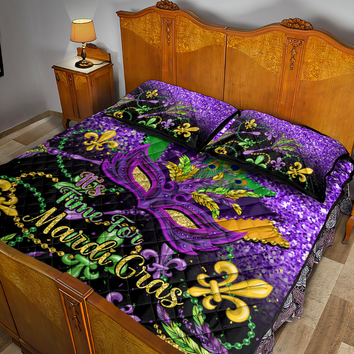 Mardi Gras Quilt Bed Set Carnival Mask Happy Fat Tuesday - Shopicos