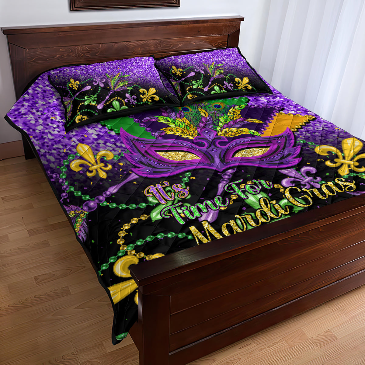Mardi Gras Quilt Bed Set Carnival Mask Happy Fat Tuesday - Shopicos