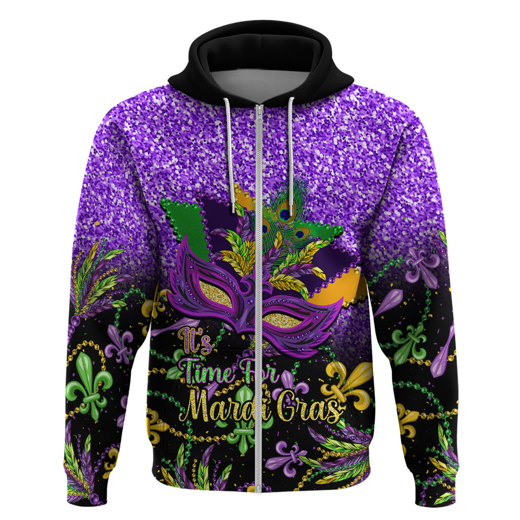 Personalised Mardi Gras Zip Hoodie Carnival Mask Happy Fat Tuesday - Shopicos