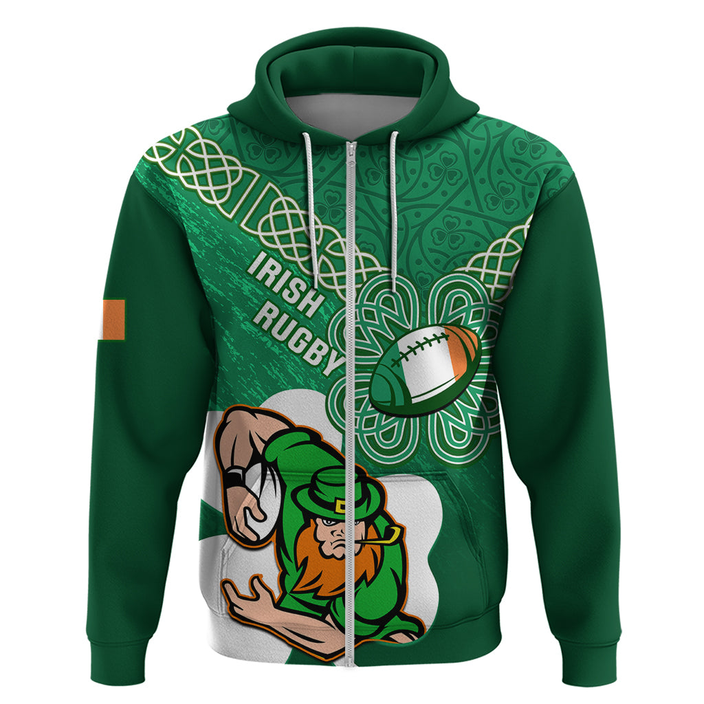 Custom Ireland Rugby Zip Hoodie 2024 Irish Shamrocks With Celtic Pattern - Shopicos