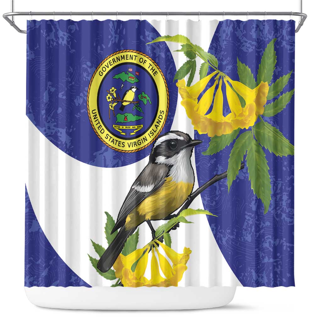 US Virgin Islands Shower Curtain Bananaquit Bird Mix Ginger Thomas Flower - Shopicos