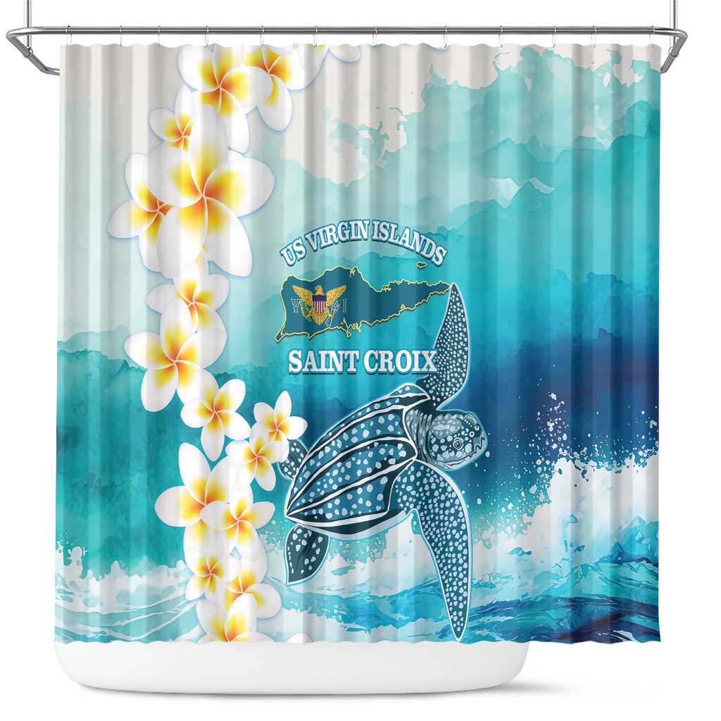 US Virgin Islands St Croix Shower Curtain Twin City Leatherback With Plumeria - Shopicos