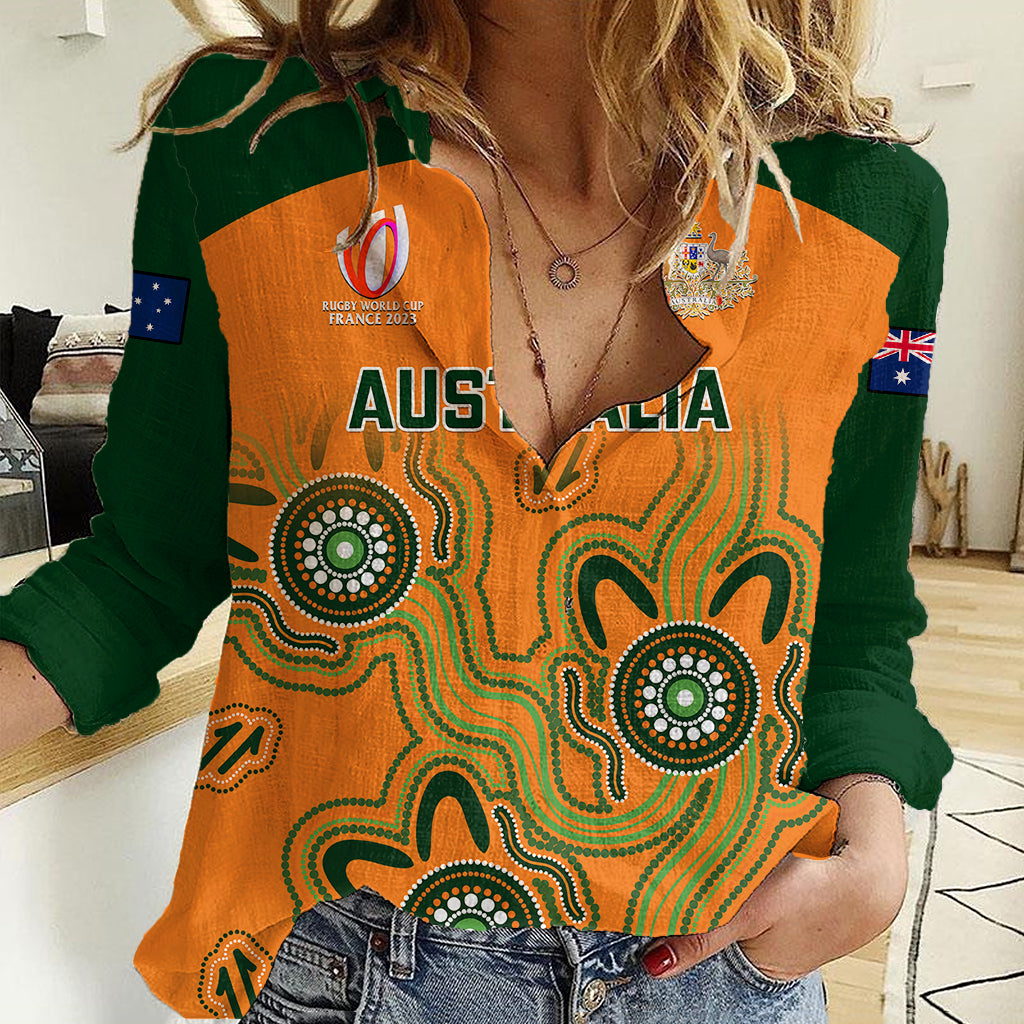 Australia Rugby Women Casual Shirt 2023 Go Wallabies Aboriginal World Cup - Shopicos