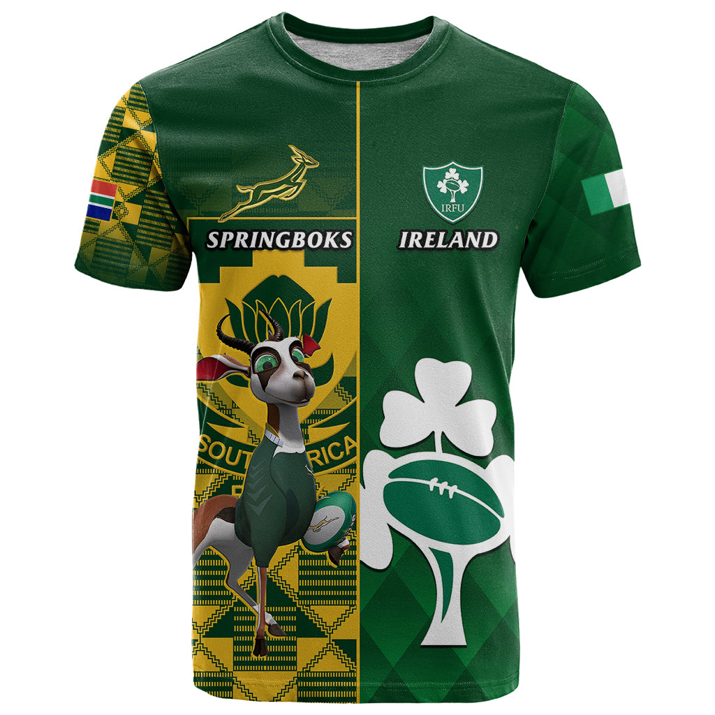 Custom South Africa And Ireland Rugby T Shirt 2023 World Cup Springboks Shamrocks Together - Shopicos