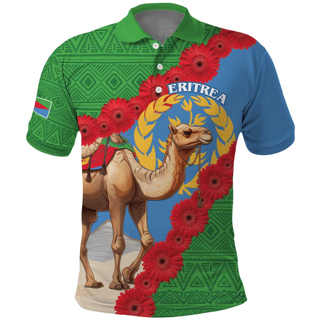 Personalised Eritrea Arabian Camel Polo Shirt Gerbera Flower Flag Color - Shopicos