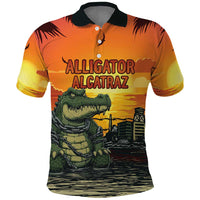 Personalized Alligator Alcatraz Polo Shirt Gator Island Prison Retro Sunset - Shopicos