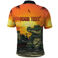 Personalized Alligator Alcatraz Polo Shirt Gator Island Prison Retro Sunset - Shopicos