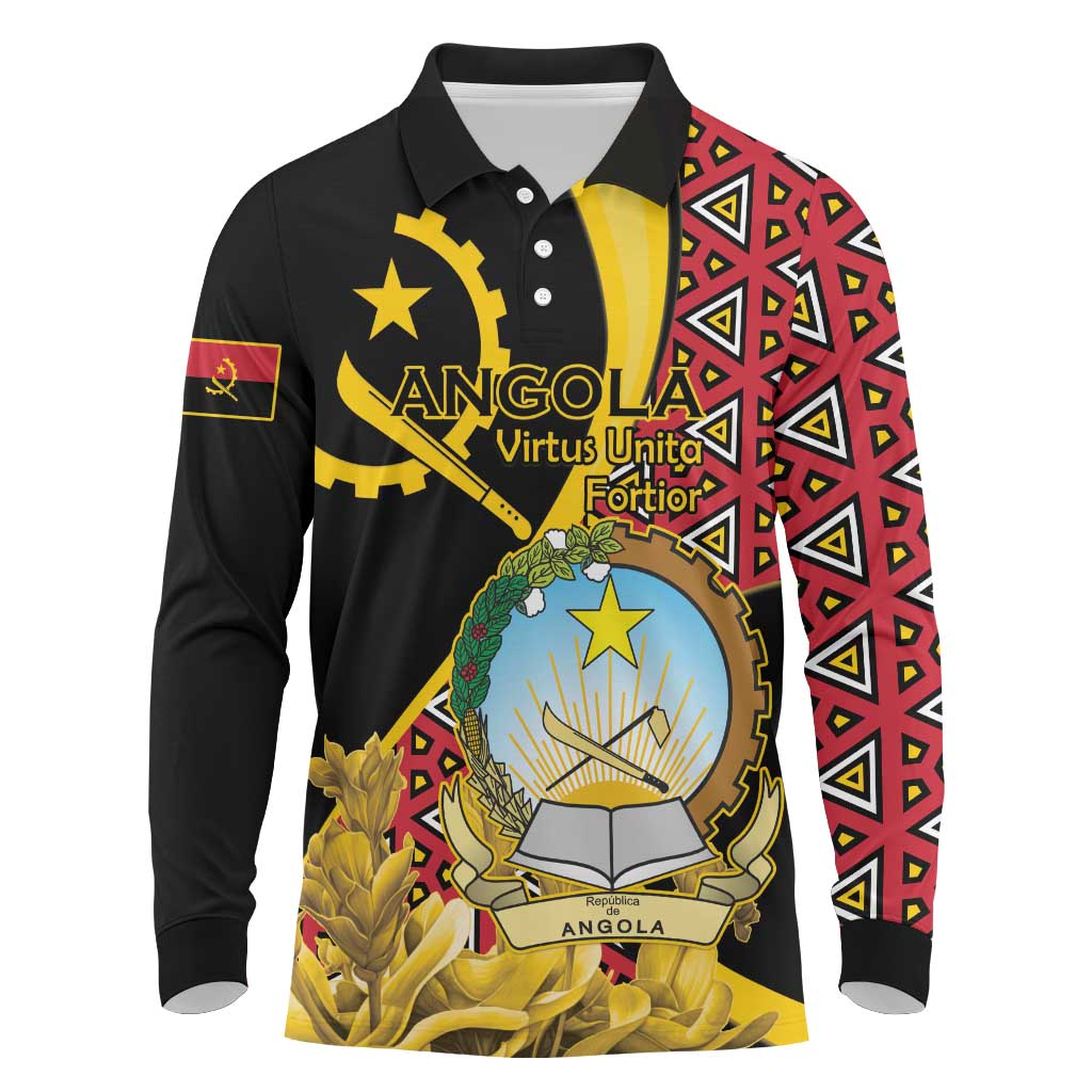 Personalized Angola Long Sleeve Polo Shirt Coat Of Arms Welwitschia Mirabilis