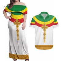 Ethiopia Meskel Couples Matching Off Shoulder Maxi Dress and Hawaiian Shirt Ethiopian Cross - Shopicos