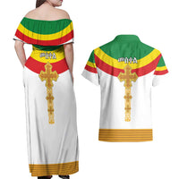 Ethiopia Meskel Couples Matching Off Shoulder Maxi Dress and Hawaiian Shirt Ethiopian Cross - Shopicos