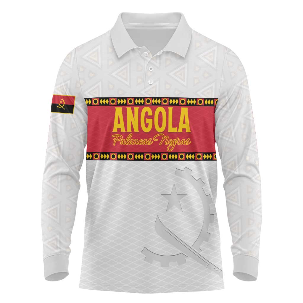 Custom Angola Football Long Sleeve Polo Shirt Avante Palancas Negras - White - Shopicos