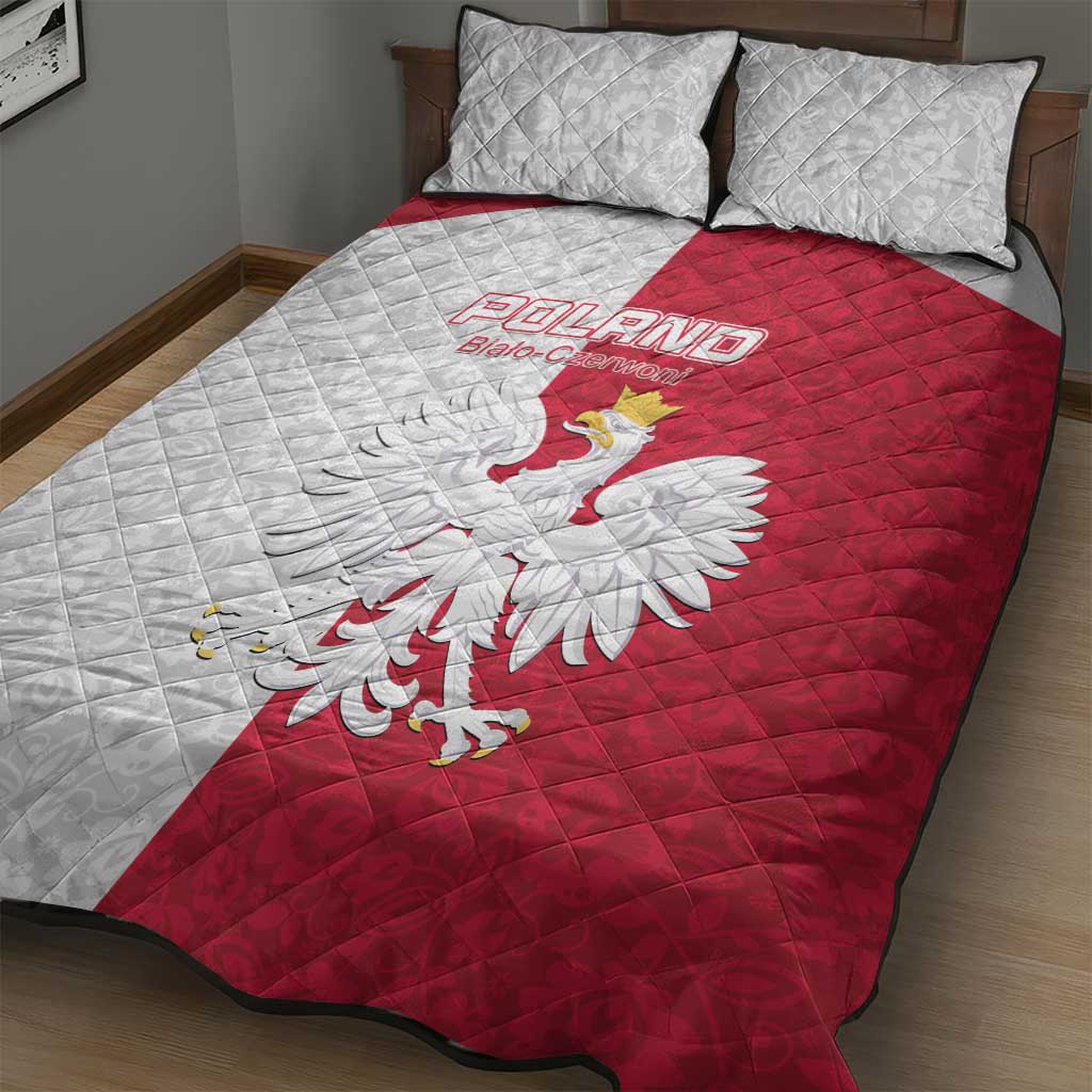 Poland Football Quilt Bed Set White-Reds Floral Polish Pattern - Shopicos