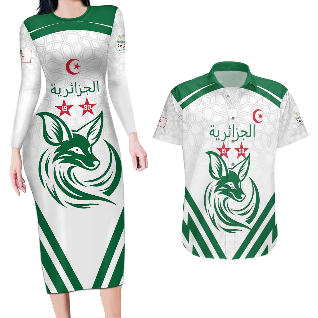 Custom Algeria Football Couples Matching Long Sleeve Bodycon Dress and Hawaiian Shirt Go Fennecs Go - Shopicos