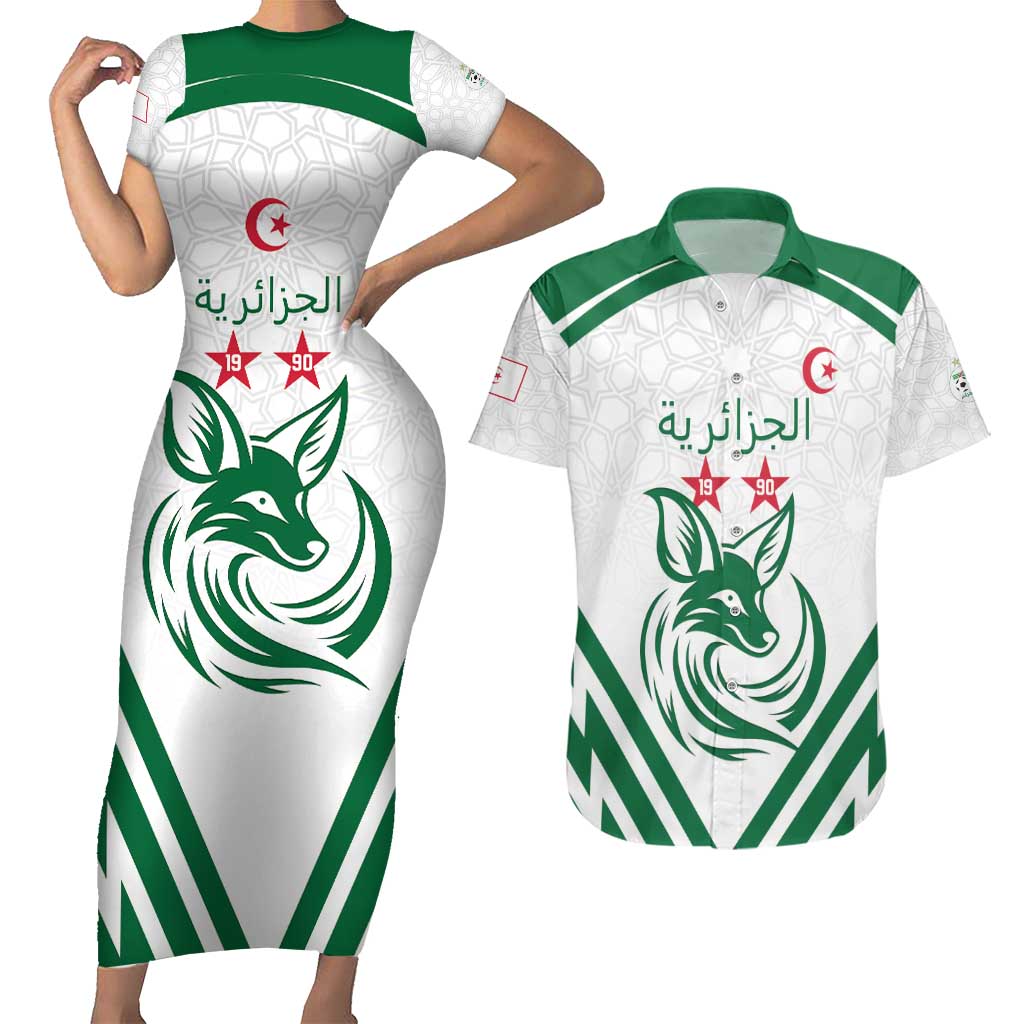 Custom Algeria Football Couples Matching Short Sleeve Bodycon Dress and Hawaiian Shirt Go Fennecs Go - Shopicos
