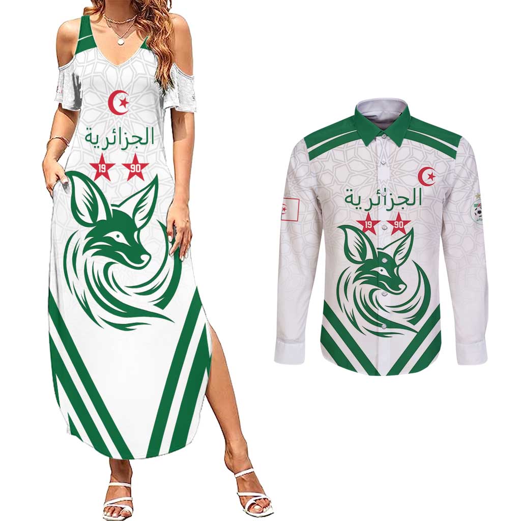 Custom Algeria Football Couples Matching Summer Maxi Dress and Long Sleeve Button Shirt Go Fennecs Go - Shopicos