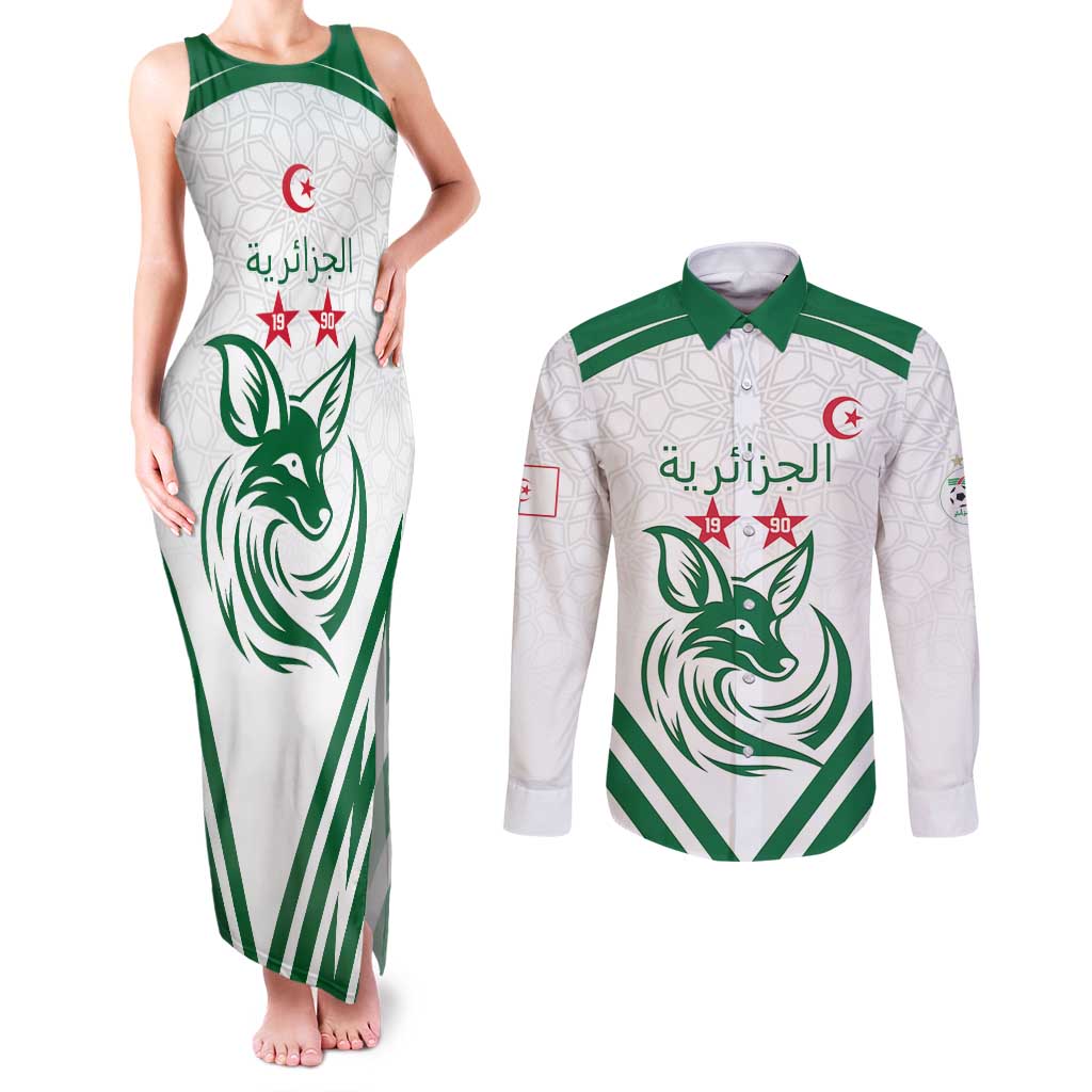 Custom Algeria Football Couples Matching Tank Maxi Dress and Long Sleeve Button Shirt Go Fennecs Go - Shopicos