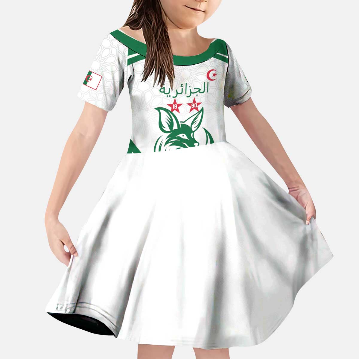 Custom Algeria Football Kid Short Sleeve Dress Go Fennecs Go - Shopicos