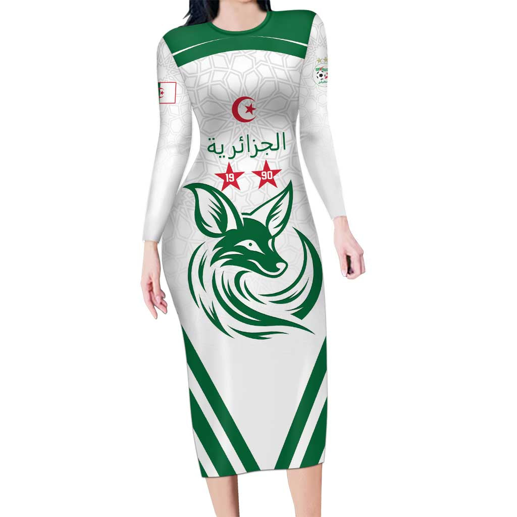 Custom Algeria Football Long Sleeve Bodycon Dress Go Fennecs Go - Shopicos