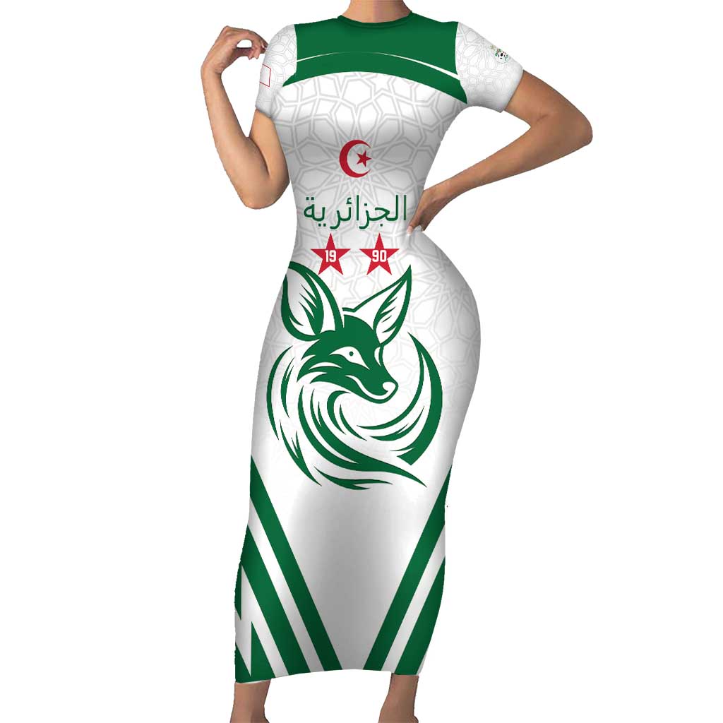 Custom Algeria Football Short Sleeve Bodycon Dress Go Fennecs Go - Shopicos