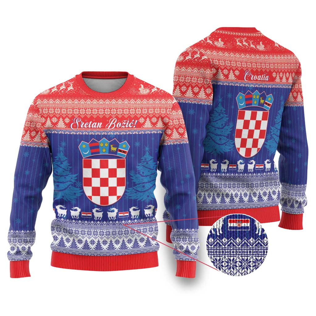 Croatia Christmas Ugly Christmas Sweater Coat Of Arms Sretan Bozic - Shopicos