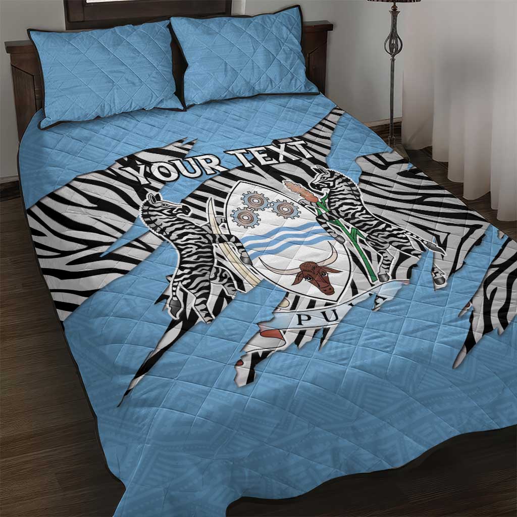 Personalized Botswana Quilt Bed Set Coat Of Arms With Map - African and Zebra Patterns